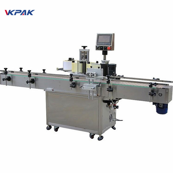 ავტომატური ზეთის ვერტიკალური თვითწებვადი მრგვალი ბოთლის ეტიკეტირების მანქანა