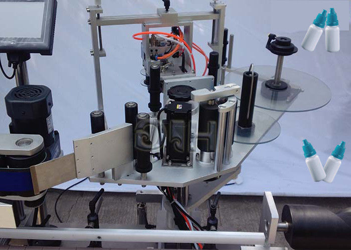 ვერტიკალური სტიკერის მრგვალი ბოთლის მარკირების აპარატი ჩინეთის ზედა / ქვედა მხარეების ავტომატური მიმწოდებელი