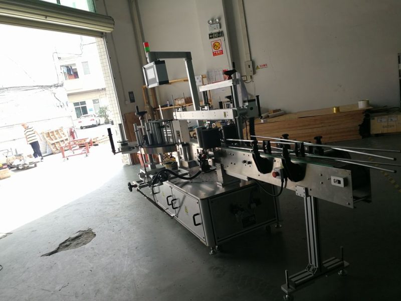 ჩინეთის ორმაგი სახის მრგვალი ბოთლის სტიკერების ეტიკეტირების აპარატი, ეტიკეტის სიგანე 190 მმ